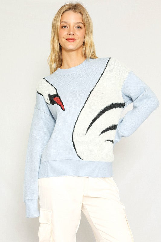 MISS SPARKLING Light Blue Swan Knit Sweater