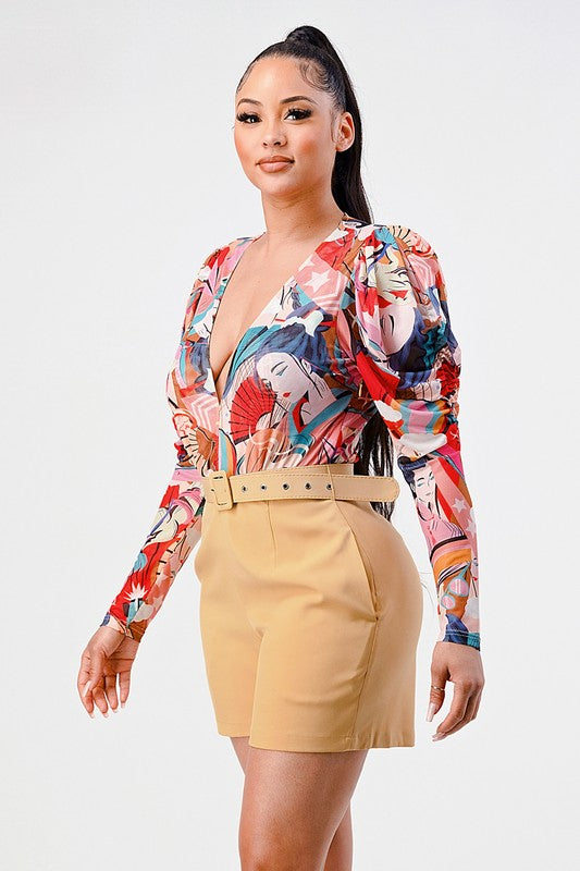 ATHINA Kimono chiffon multi print long sleeve Jumpsuit
