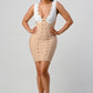 ATHINA Sexy Beaded Color Contrast Bandage Dress