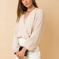 GILLI L/S Surplice Shoulder Shirring Top