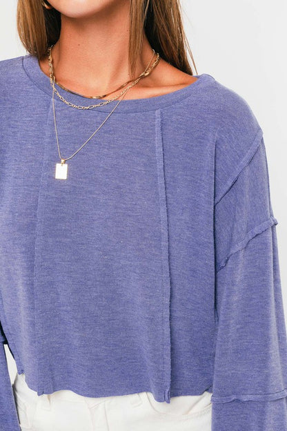 LE LIS Chic Long Sleeve Raw Edge Sweater