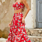 ANNVA 2 Piece Flare Floral Skirt with Strapless Top Set