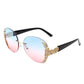 CRAMILLO EYEWEAR Women Rimless Round Rhinestone Oversize Sunglasses