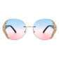 CRAMILLO EYEWEAR Women Rimless Round Rhinestone Oversize Sunglasses