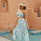 ANNVA USA 2 Pieces Floral Long Flare Skirt  and Top Set