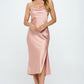 RENEE C. Peach Romantic Satin Bias Slip Dress with Slit
