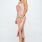 RENEE C. Peach Romantic Satin Bias Slip Dress with Slit