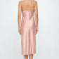 RENEE C. Peach Romantic Satin Bias Slip Dress with Slit