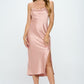 RENEE C. Peach Romantic Satin Bias Slip Dress with Slit