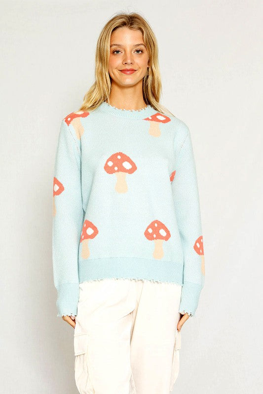 MISS SPARKLING Light Blue Mushroom knit sweater