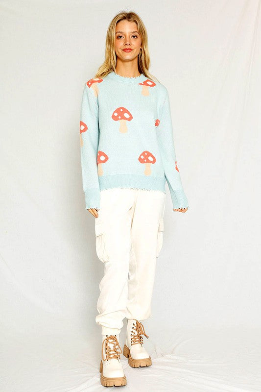MISS SPARKLING Light Blue Mushroom knit sweater