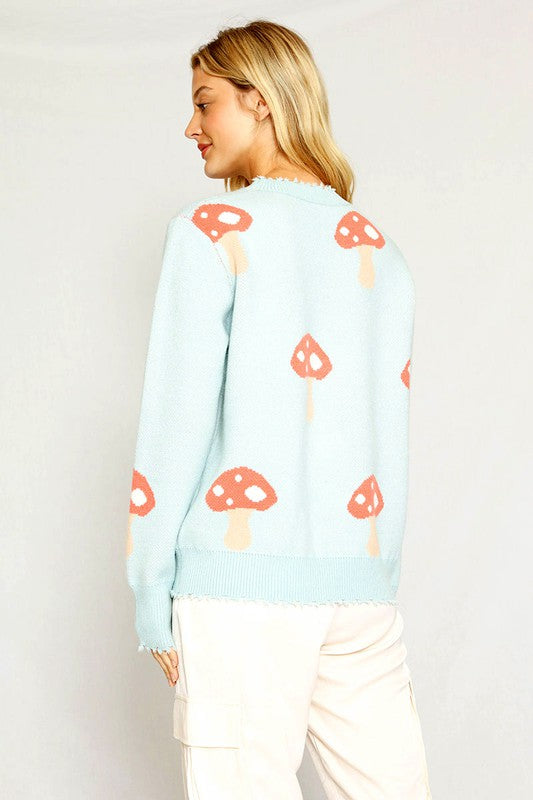 MISS SPARKLING Light Blue Mushroom knit sweater