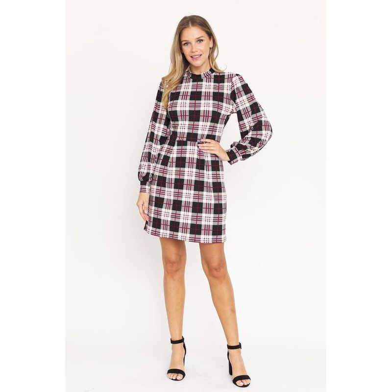 EG FASHION High Neck Plaid Sheath Dress