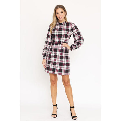 EG FASHION High Neck Plaid Sheath Dress