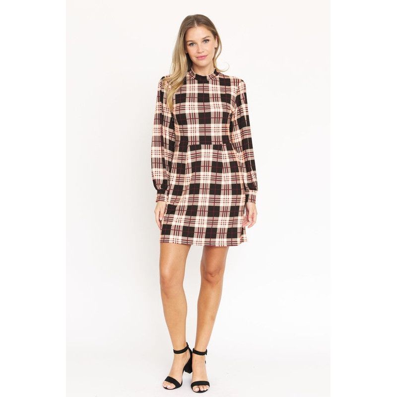 EG FASHION High Neck Plaid Sheath Dress