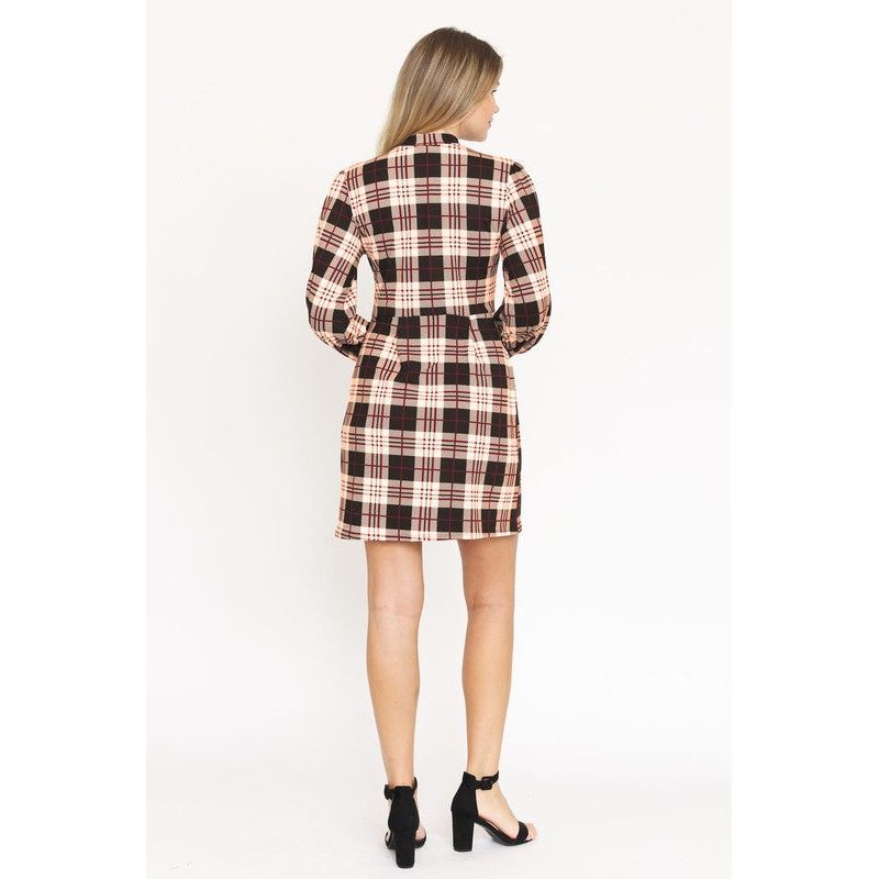 EG FASHION High Neck Plaid Sheath Dress