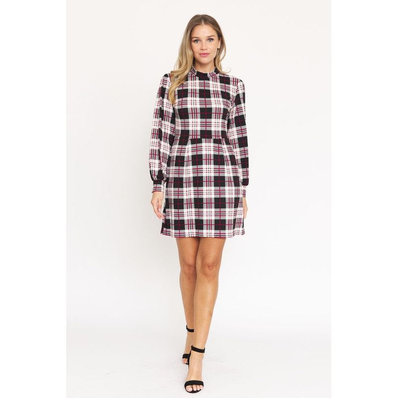 EG FASHION High Neck Plaid Sheath Dress