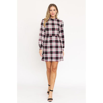 EG FASHION High Neck Plaid Sheath Dress