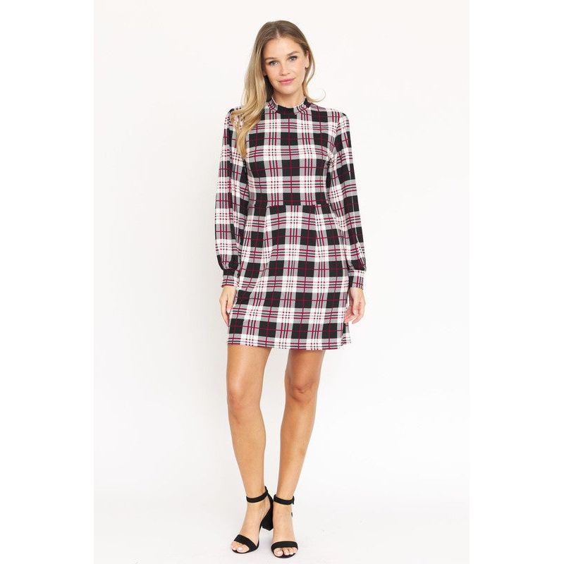 EG FASHION High Neck Plaid Sheath Dress