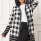 EG FASHION Long plus Buffalo Plaid Stripe Trim Open winter Cardigan