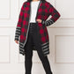 EG FASHION Long plus Buffalo Plaid Stripe Trim Open winter Cardigan
