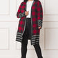 EG FASHION Long plus Buffalo Plaid Stripe Trim Open winter Cardigan