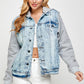 BLUE AGE Women's Light Blue Denim Jacket with Fleece Hoodies