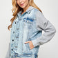 BLUE AGE Women's Light Blue Denim Jacket with Fleece Hoodies