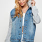 BLUE AGE Women's Medium Blue Denim Jacket with Fleece Hoodies
