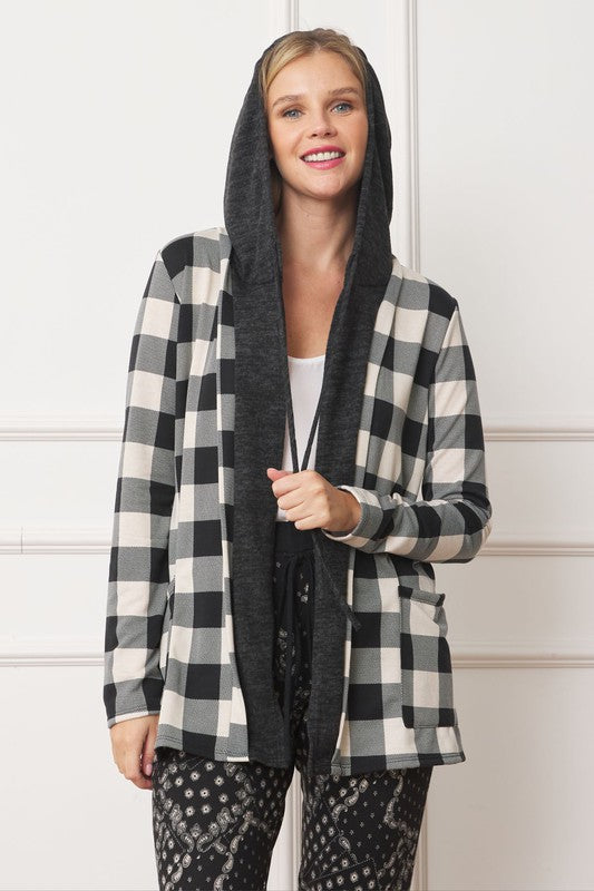 EG FASHION Buffalo Plaid Hooded Cardigan (only Cardi)