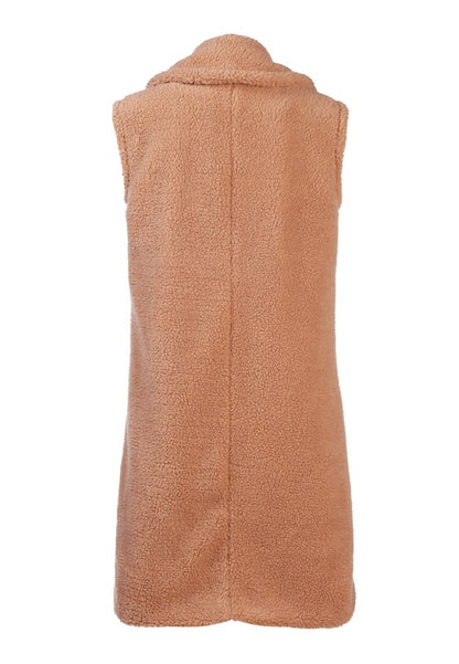 RAG & Co. Long Sleeveless Double-Breasted Faux Fur Coat