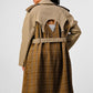 ATHINA PLAID AND KHAKI CONTRAST TRENCH COAT