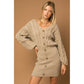 GILLI Beige Cable Buttoned Down Mini Sweater Dress