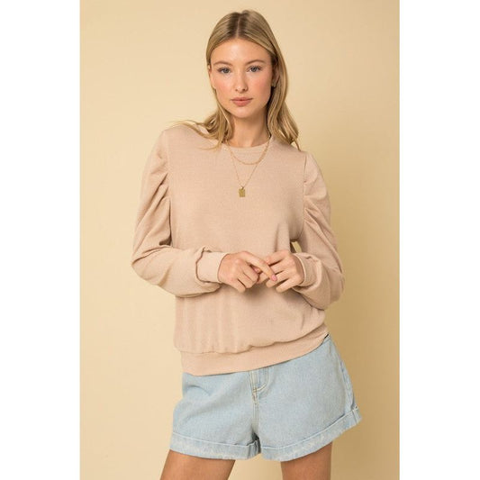 GILLI LONG SLEEVE PUFFED SHOULDERS SWEATER TOP