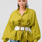ATHINA Pleated Belted Ruffle Waist Blouse