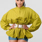 ATHINA Pleated Belted Ruffle Waist Blouse
