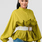 ATHINA Pleated Belted Ruffle Waist Blouse