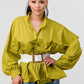 ATHINA Pleated Belted Ruffle Waist Blouse