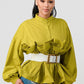 ATHINA Pleated Belted Ruffle Waist Blouse