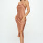 RENEE C. Romantic Stretch Silky Satin Bias Slip Dress with Slit