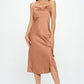 RENEE C. Romantic Stretch Silky Satin Bias Slip Dress with Slit