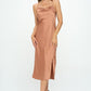 RENEE C. Romantic Stretch Silky Satin Bias Slip Dress with Slit