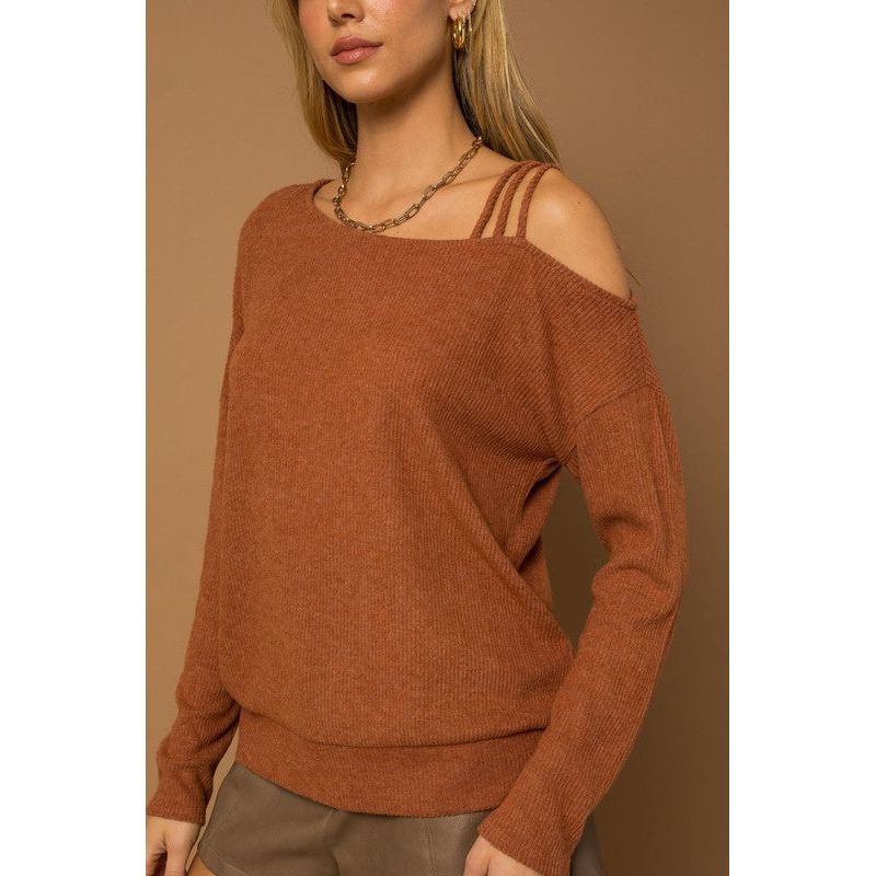 GILLI L/S ONE SHOULDER STRAP TOP