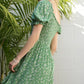 LILOU Green Floral Smocked Summer Dress