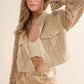 BLUE B Twill Crop Denim Jacket with Crochet Sleeves