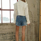 BLUE B Twill Crop Denim Jacket with Crochet Sleeves