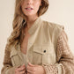 BLUE B Twill Crop Denim Jacket with Crochet Sleeves