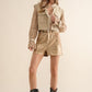 BLUE B Twill Crop Denim Jacket with Crochet Sleeves