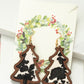 wood Christmas tree earrings with leather inlay