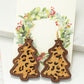 wood Christmas tree earrings with leather inlay
